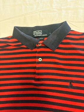 Polo by Ralph Lauren Men’s Red and Navy Striped Polo